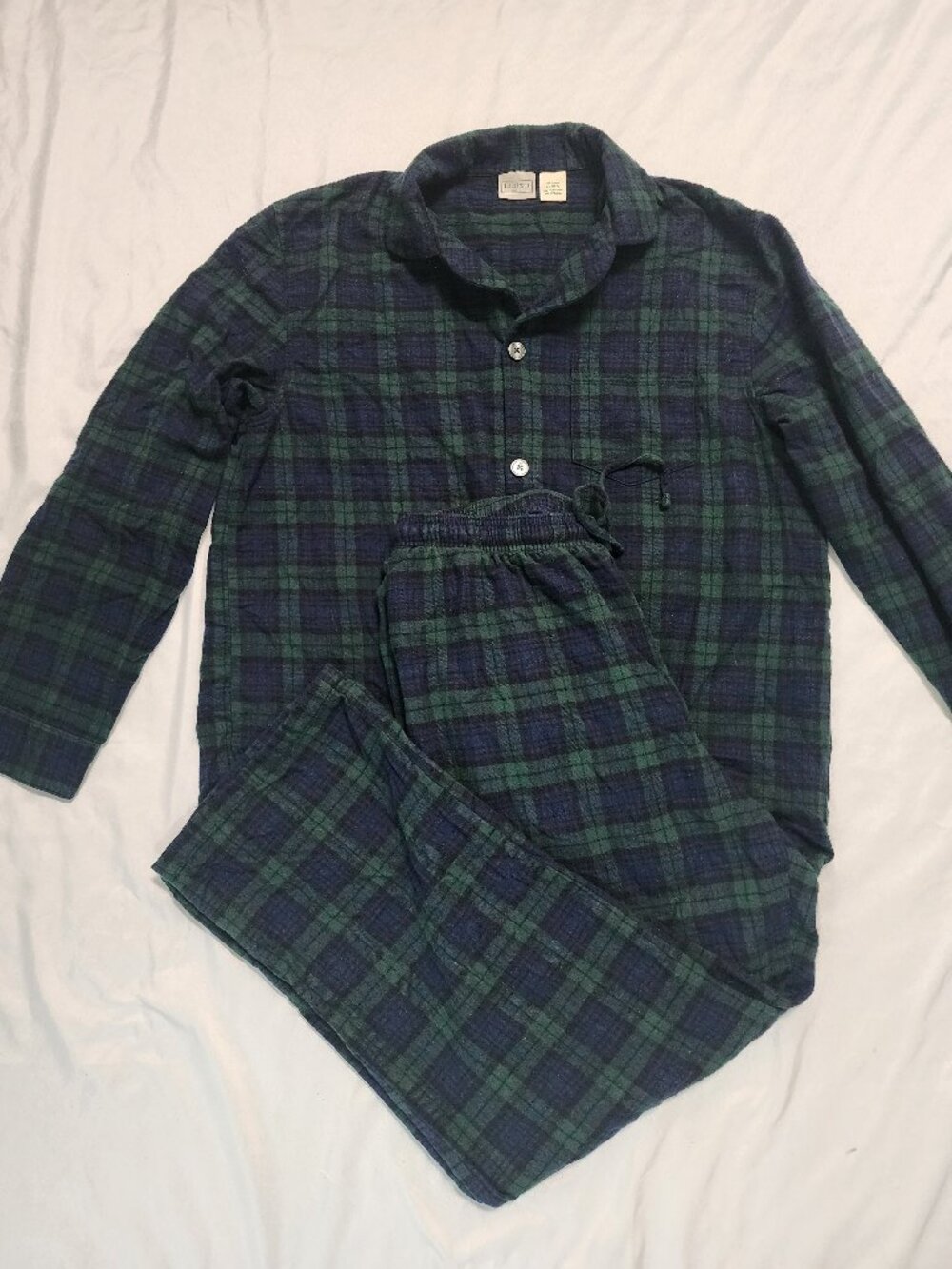 L.L.Bean Men's Scotch Plaid Flannel Pajama Set Large Black Watch Tartan Cotton